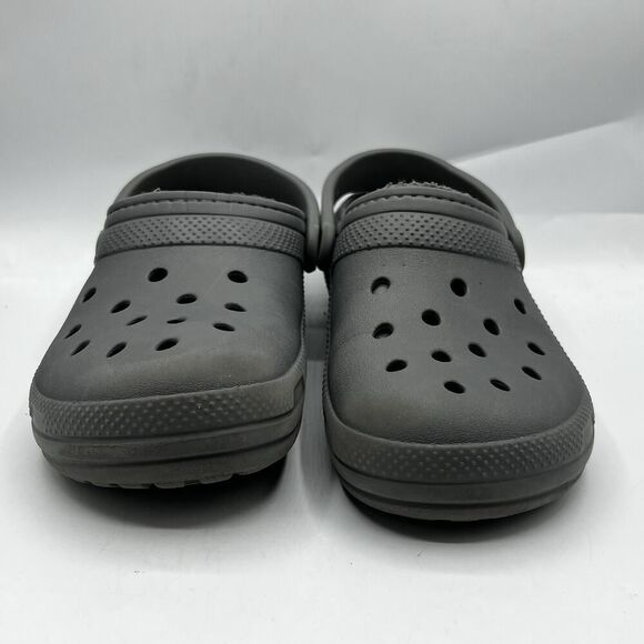 Crocs Dual Comfort Classic Lined Clogs Mens 7 Gray Casual Mules Faux Fur Shoes - Picture 2 of 12